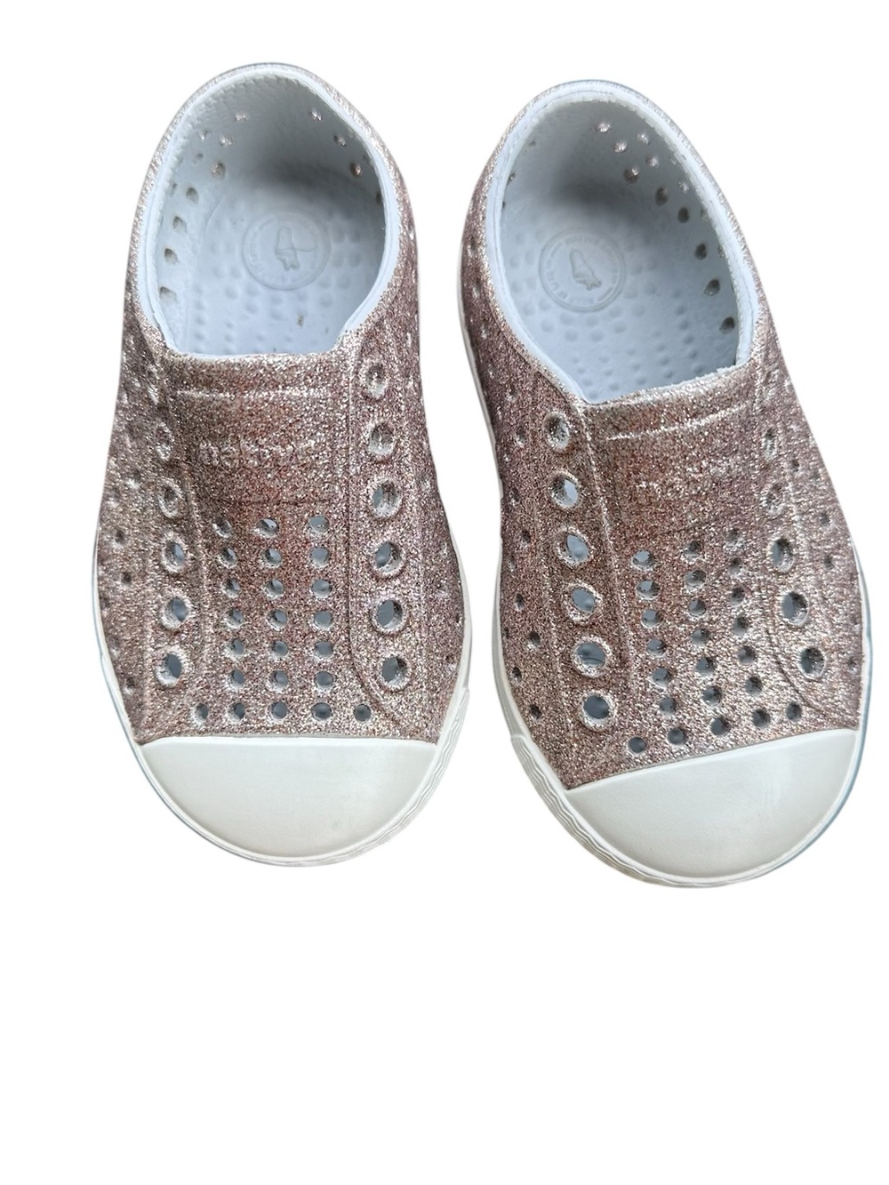 Native Jefferson Kids Glitter Slip-On Shoes Rose Gold Size C5 Excellent